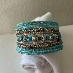 Blue and silver wrap bracelet
